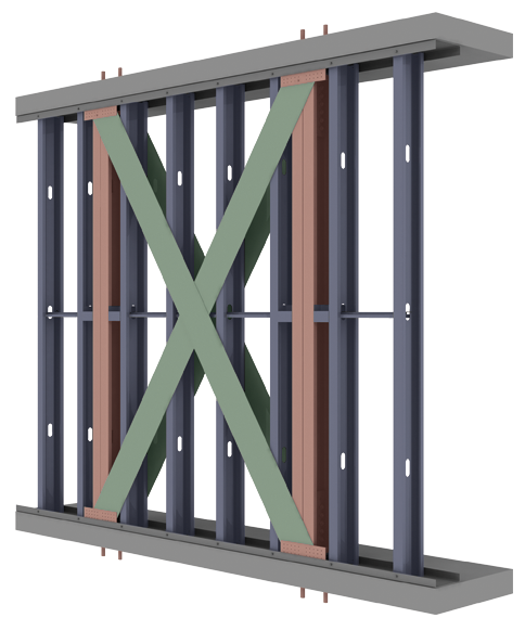 StiffWall X-Braced Shear Wall - Color Coded Components