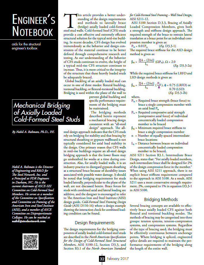 Mechanical Bridging of Axially Loaded Cold-Formed Steel Studs